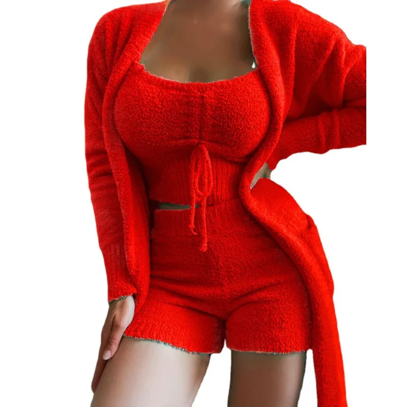2023 New Women's Solid Color Korean Velvet Knitwear Three-Piece Home Wear Suit Casual and Comfortable
2023 New Women's Solid Color Korean Velvet Knitwear Three-Piece Home Wear Suit Casual and Comfortable