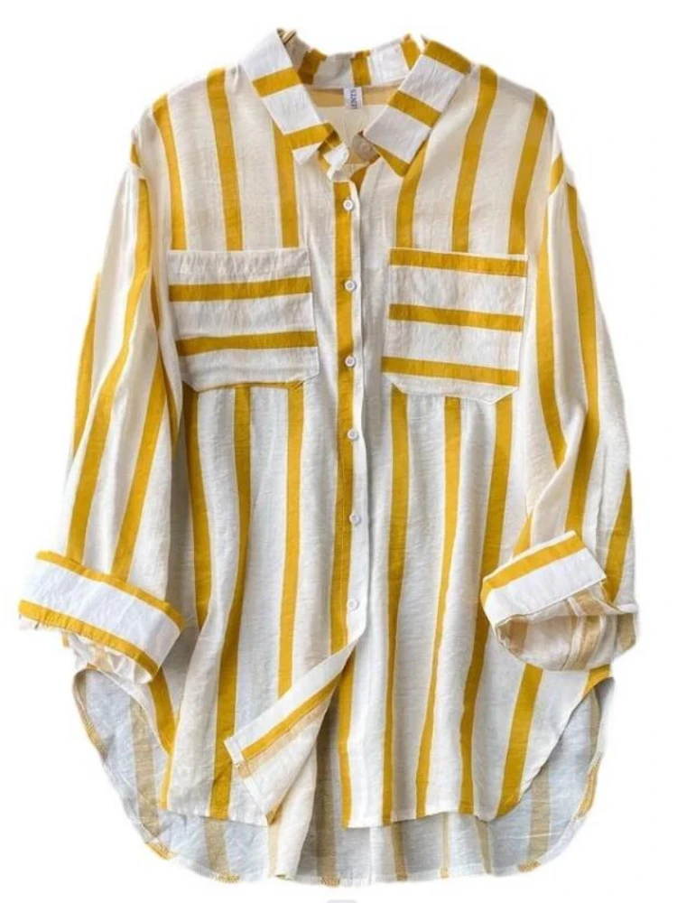 Women's blouse 2024 Spring/Summer New Mid length Vertical Stripe Shirt Women's Loose Shirt Coat Women's Casual Loose Shirt
Women's blouse 2024 Spring/Summer New Mid length Vertical Stripe Shirt Women's Loose Shirt Coat Women's Casual Loose Shirt