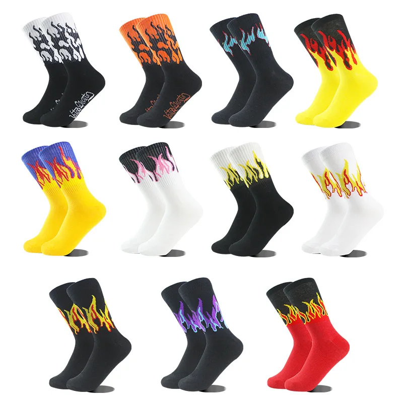 

Men's Socks Harajuku Style Flame Cotton Socks European and American Street Hip Hop Skateboarding Men's and Women's Sports Socks