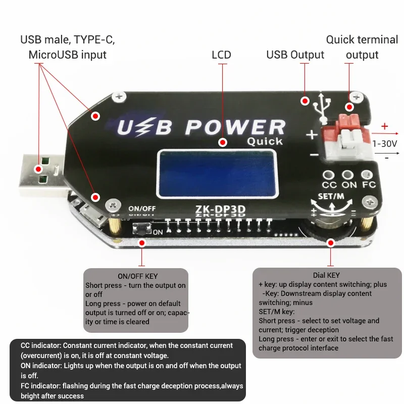 

Новый USB-конвертер постоянного тока с ЧПУ, Регулируемый источник питания CC CV 1-30 в 2 а 15 Вт, QC2.0 3,0 AFC для arduino