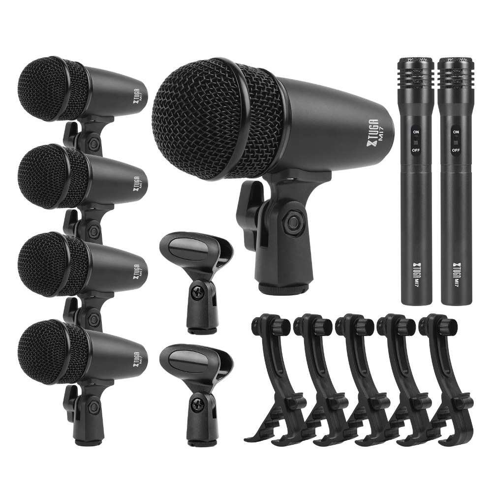

MI7 7-Piece Professional Wired Dynamic Drum Microphone (Whole Metal)- Kick Bass, Tom/Snare & Cymbals Mic Set - Use