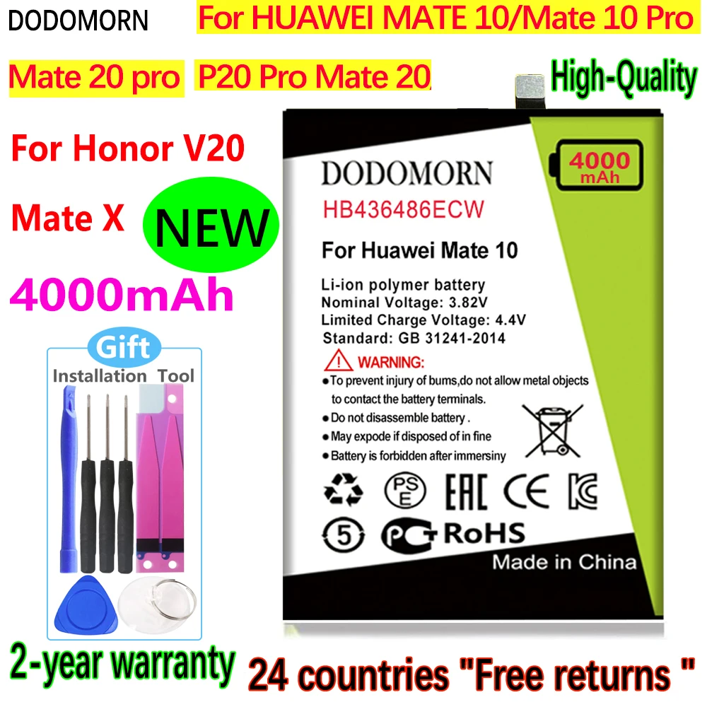 DODOMORN HB436486ECW Battery For Huawei Mate 10 / 10 Pro /Mate 20 /P20 Pro/ Honor V20 /Mate X ALP-AL00+Tracking Number
DODOMORN HB436486ECW Battery For Huawei Mate 10 / 10 Pro /Mate 20 /P20 Pro/ Honor V20 /Mate X ALP-AL00+Tracking Number