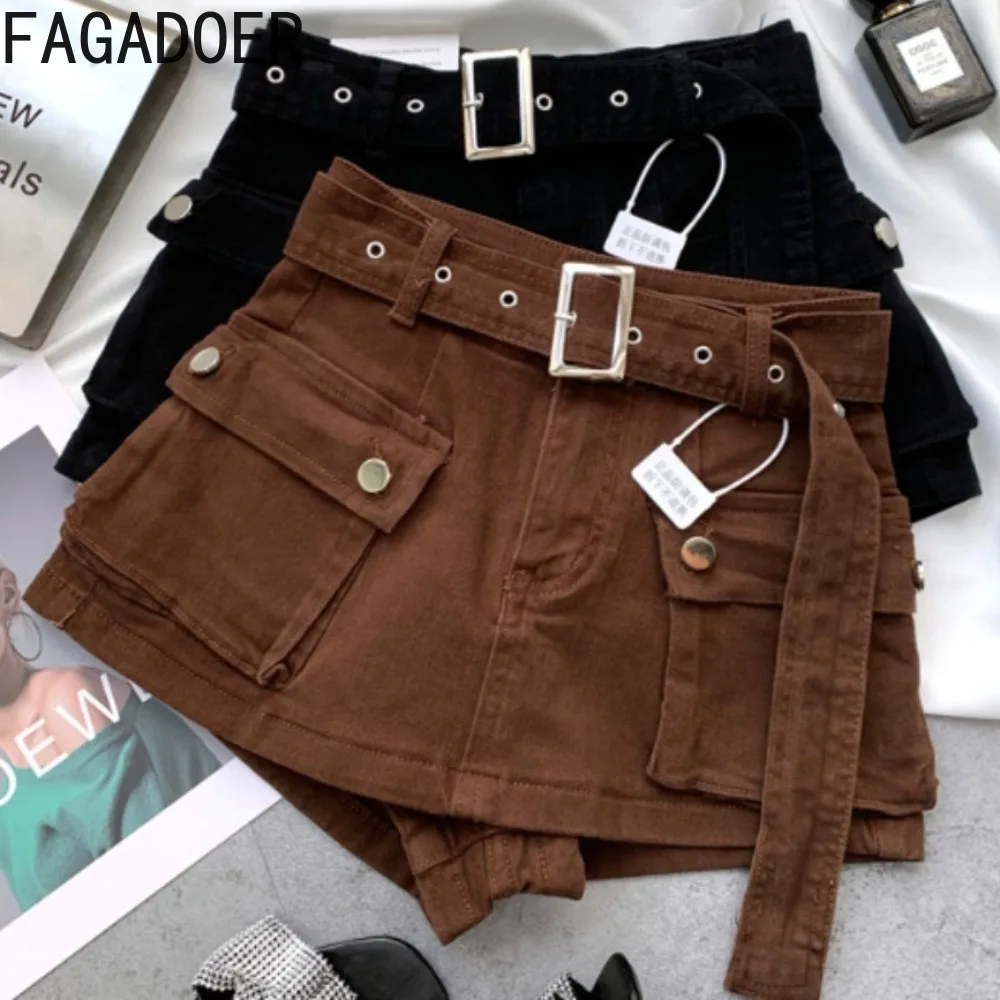 

FAGADOER Fashion Hot Girl Streetwear Women Denim High Waisted Pocket Slim Skirts Shorts Summer New Female Cargo Cowboy Bottoms