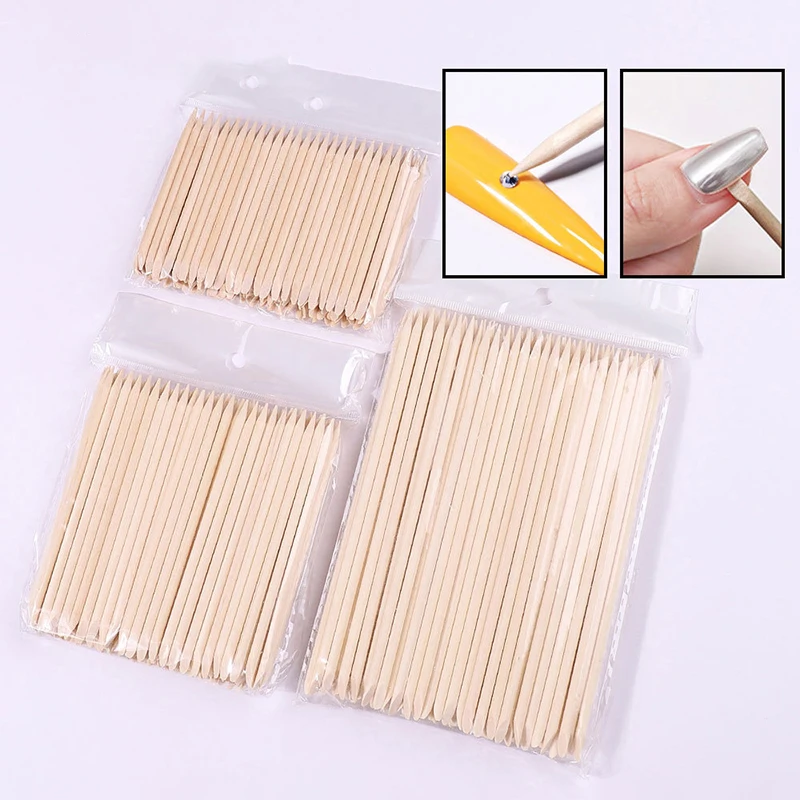 

100Pcs Nail Cuticle Pusher Wood Sticks Nail Manicures Remover Wooden Design Nail Gel Polish Drawing Stick For Nail Art Tools