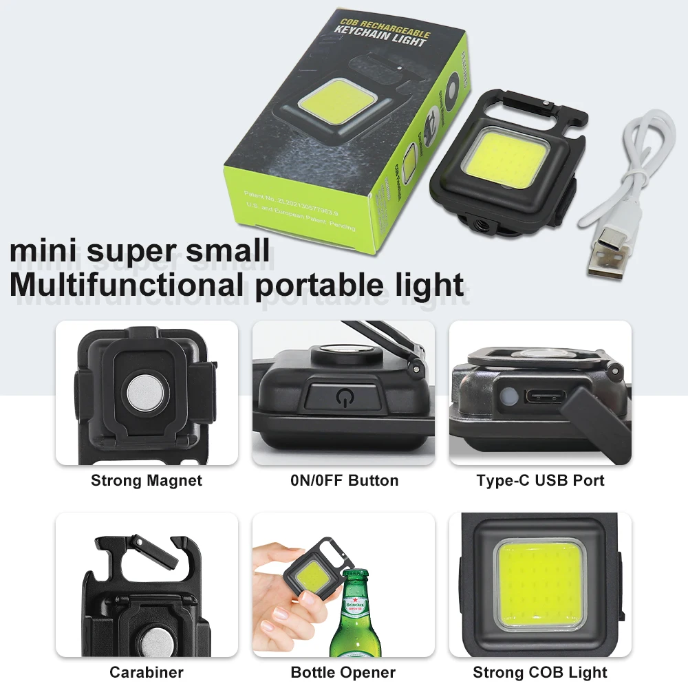 

Портативная мини-вспышка со светодиодной подсветкой, брелоки с USB-зарядкой для наружного освещения, рыбалки, кемпинга светильник легкий штопор, портативные фонари
