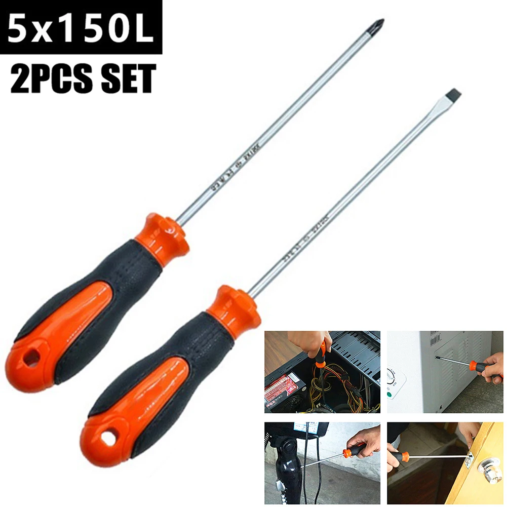 

6Inch Chromium Vanadium Alloy Steel Extra Long Slim Screwdriver with Magnetic Tip and Rubberized Handle in 3 Colors