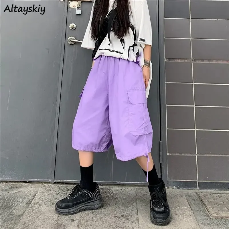 

Cargo Pants Women Loose Streetwear Students High Waist Chic BF Summer Japanese Style New Knee Length Casual All-match Harajuku