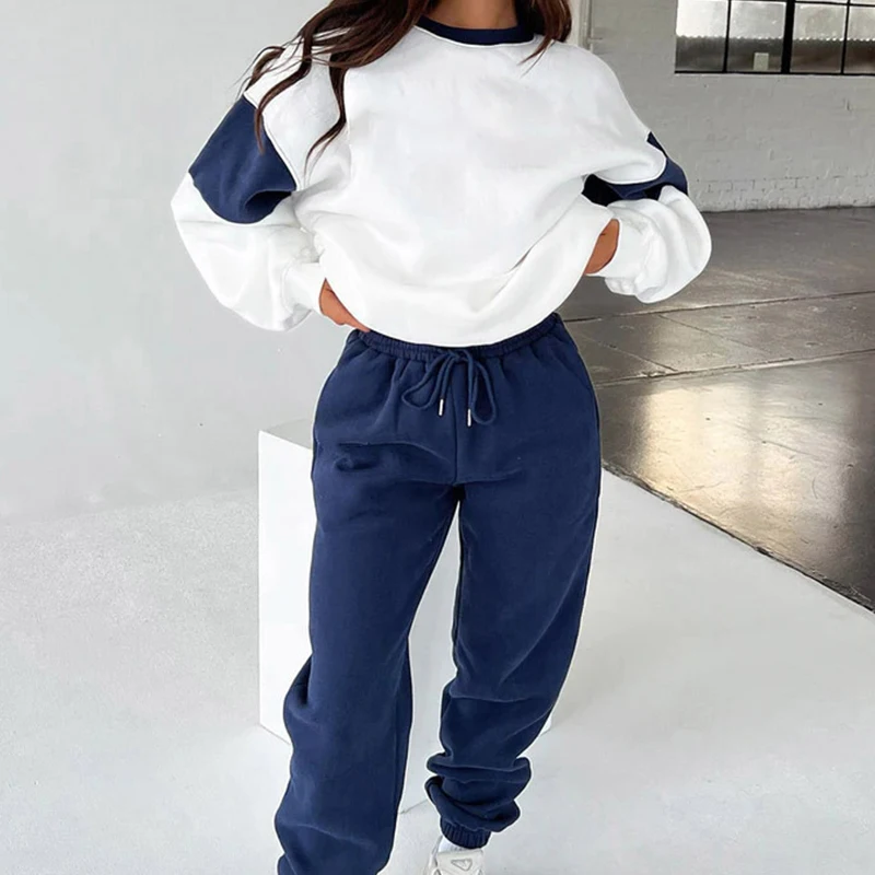 Autumn Fashion Contrast Color Sports Tracksuit Women O-neck Long Sleeve Sweatshirt+Drawstring Pants Outfit Winter 2pcs Suit Sets
Autumn Fashion Contrast Color Sports Tracksuit Women O-neck Long Sleeve Sweatshirt+Drawstring Pants Outfit Winter 2pcs Suit Sets