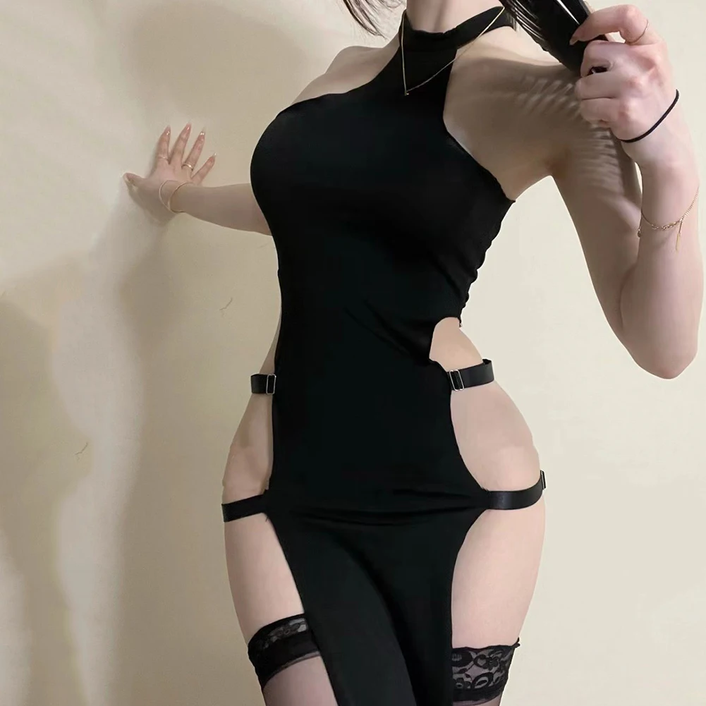 Sexy Lingerie For Fine Women Hanging Neck Elastic High Waist Double Split Tie Long Dress Adult Female Costumes Erotic Dresses
Sexy Lingerie For Fine Women Hanging Neck Elastic High Waist Double Split Tie Long Dress Adult Female Costumes Erotic Dresses
