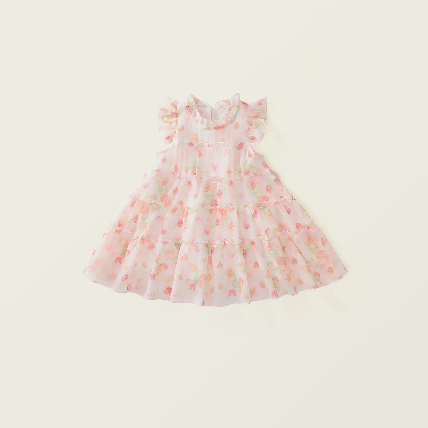 

2024 Summer New Arrival Girls Sleeveless O Neck Ruffles Print Floral Pink Roupa Infantil Menina Cute Party Dress Custume 18M-7T