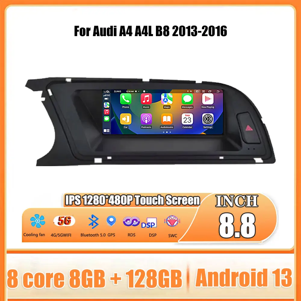 

8,8 дюймовый Android 13 Сенсорный Экран Автомобильные аксессуары Carplay мониторы мультимедийный аудио радио плеер для Audi A4 A4L B8 2013-2016