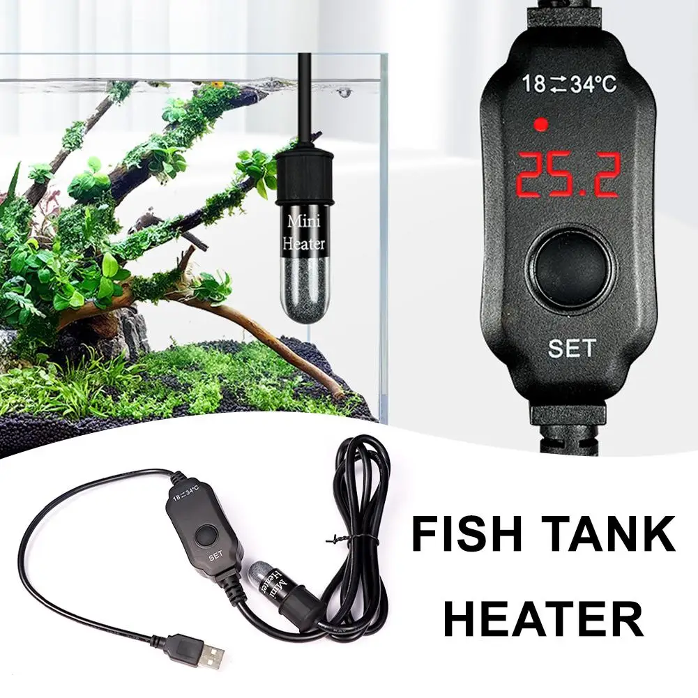 

USB Mini Aquarium Heating Rod For Small Fish Tank 18-34 °C Temperature Aquarium Heater Submersible Adjustable Heater 10W R2K6
