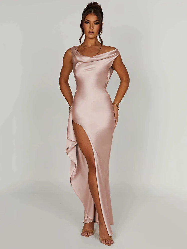 Women Stretch Satin Backless Split Maxi Apricot V Neck Sleeveless Cut Out Irregular Ruffle Club Party Sexy Evening Dress Elegant
Women Stretch Satin Backless Split Maxi Apricot V Neck Sleeveless Cut Out Irregular Ruffle Club Party Sexy Evening Dress Elegant