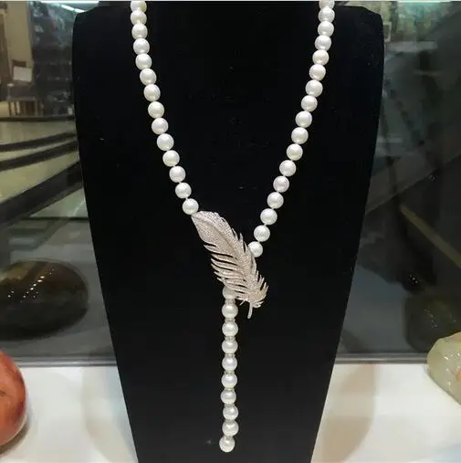 Beautiful 9-10mm white freshwater pearl micro inlay zircon leaves buckle accessories necklace long 90cm
Beautiful 9-10mm white freshwater pearl micro inlay zircon leaves buckle accessories necklace long 90cm
