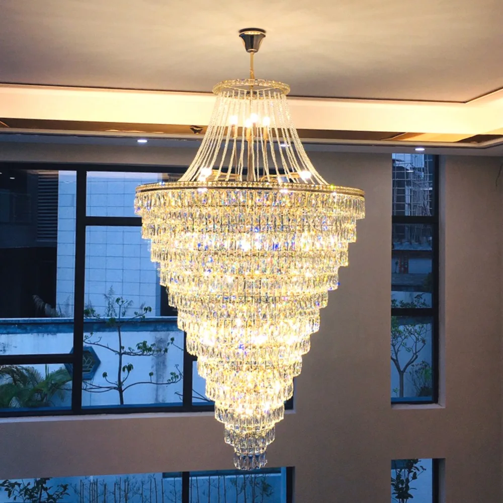 

Duplex Floor Luxury Crystal Big Chandelier Hotel Lobby Living Room Spiral Staircase Villa Decorative Chandelier