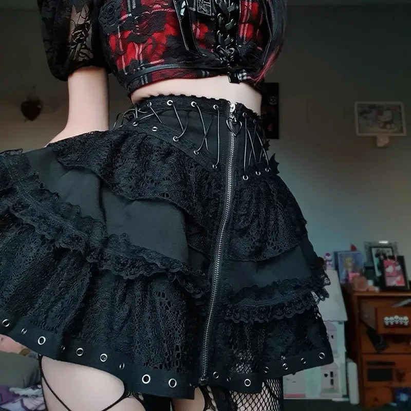 Goth Black Lace A-Line Mini Skirts for Women Y2K Vintage Bandage Lolita Summer Skirt Gothic Faldas Clothes 90s Streetwear
Goth Black Lace A-Line Mini Skirts for Women Y2K Vintage Bandage Lolita Summer Skirt Gothic Faldas Clothes 90s Streetwear