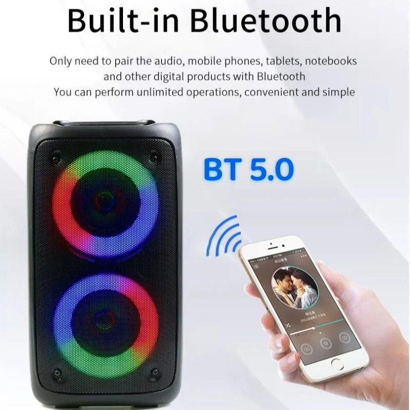 

Wireless Portable Bluetooth Speaker 80W High Power Dual 3inch Speakers HIFI Outdoor Audio System Super Bass Subwoofer RGB TWS/FM