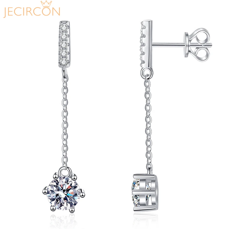 

JECIRCON 1 Carat D Color Moissanite Ear Studs for Women Korean Version Tassel 6 Claw Ear Pendants 925 Sterling Silver Earrings