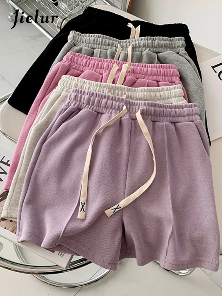 

Jielur 2022 Summer Shorts Women Elasticity Lovely Girls Korean Style Sweet Students Harajuku Simple Pure Gray Shorts Female