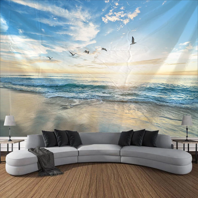 

Ocean Wave Sunset Beach Wall Tapestry Art Decorative Blanket Curtain Hanging Home Bedroom Living Room Decoration