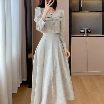 Conjuntos de saia sensual e elegante Hotsweet Preppy para mulheres: uma adição ousada ao seu guarda-roupa 12 New Autumn Fashion Small Fragrance Single Breasted Short Coat + High Waist Mid Length Skirt Ladies Suit Korean Two Piece Set