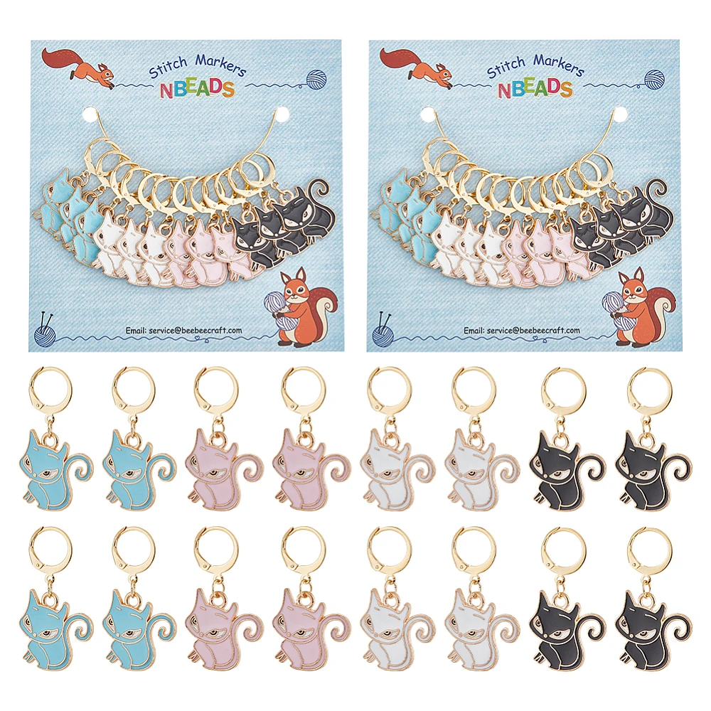 

24PCS Alloy Enamel Fox Pendant Locking Stitch Markers 304 Stainless Steel Clasps Stitch Marker Mixed Color 3.5cm 4 colors