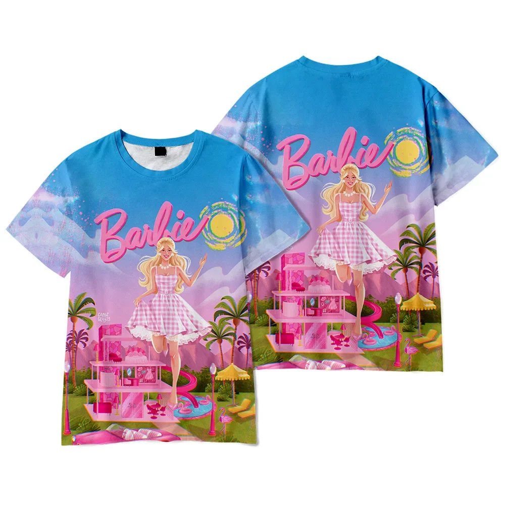 

MINISO Barbie The Movie Peripheral Two-dimensional Children's Kawaii Printed Short-sleeved T-shirt for Boys and Girls Best Gift