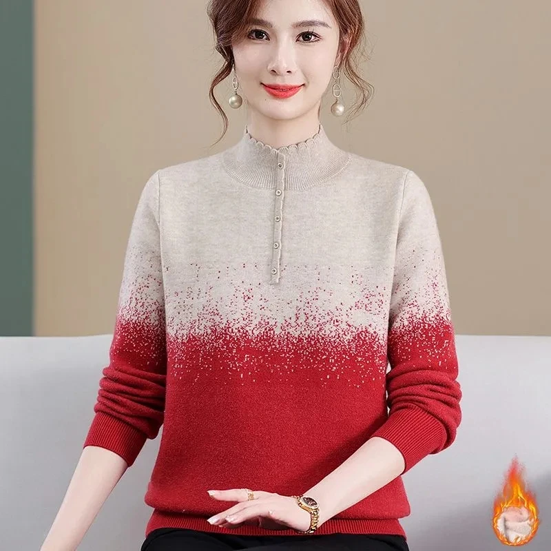 

Autumn And Winter 2024 New Thick Warm Sweater With Simple Blouse Middle-Aged And Elderly Bottoming Pullover Knitted Sweater