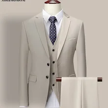 14 Color M-6XL ( Jacket   Vest Pants ) High-end Brand Formal Business Mens Suit Three-piece Groom Wedding Dress Solid Color Suit