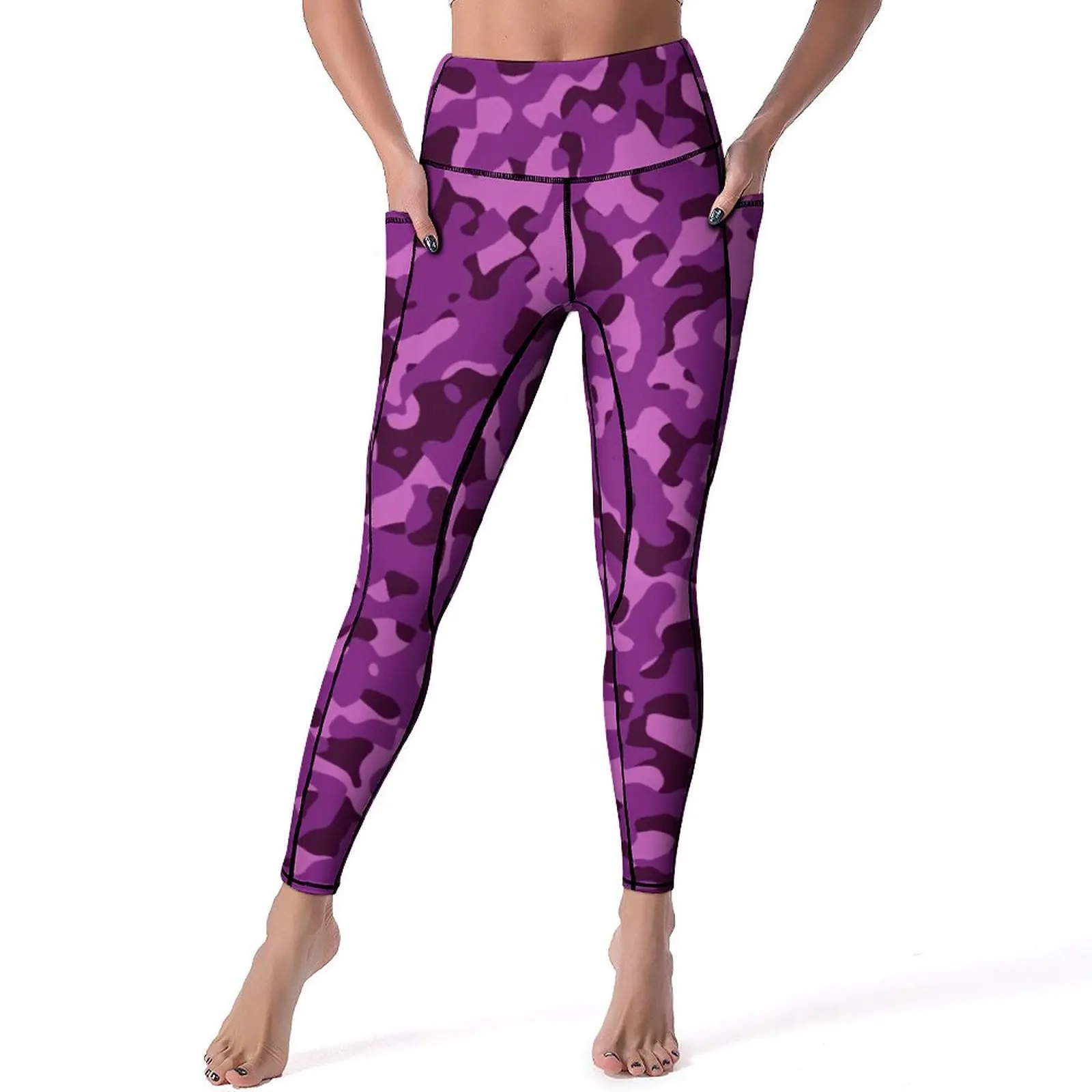 

Леггинсы с абстрактным камуфляжным принтом, пикантные фиолетовые камуфляжные штаны для спортзала и йоги, эластичные спортивные колготки с высокой талией, леггинсы с графикой в стиле ретро