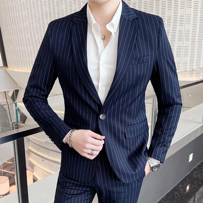 (Jacket+Pants) Classic Stripe Men Costume Blazer Suit Ensembles Homme Slim Tuxedo Coat Pants Formal Evening Dinner Wedding Groom
(Jacket+Pants) Classic Stripe Men Costume Blazer Suit Ensembles Homme Slim Tuxedo Coat Pants Formal Evening Dinner Wedding Groom