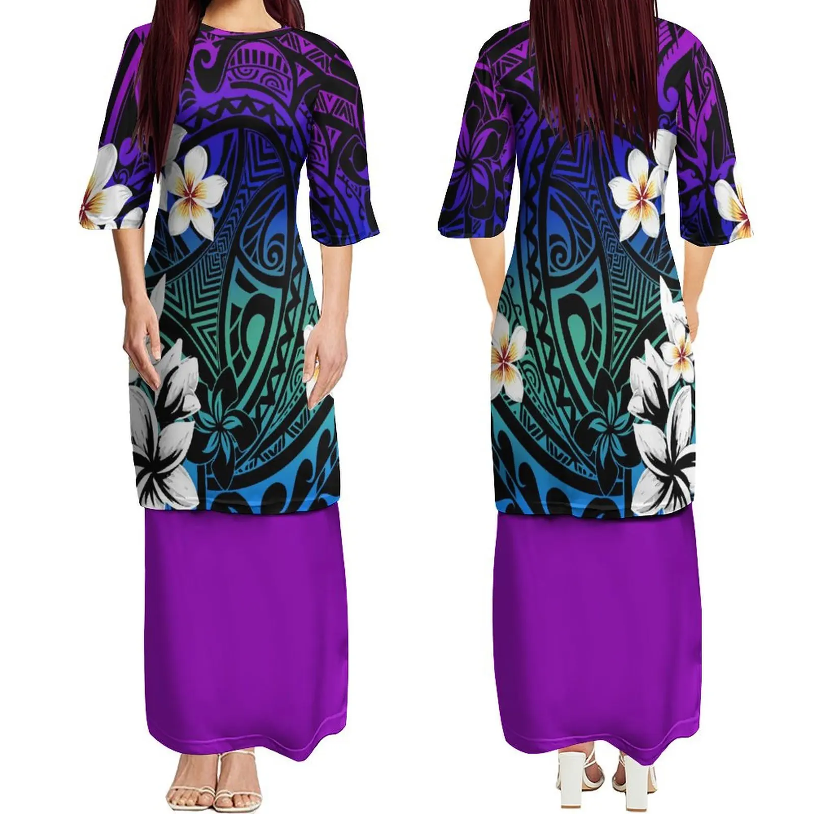 

Women'S Dress Two-Piece Polynesian Tribal Design Casual Samoa Crew-Neck Dress Puletasi Dress Free Shipping