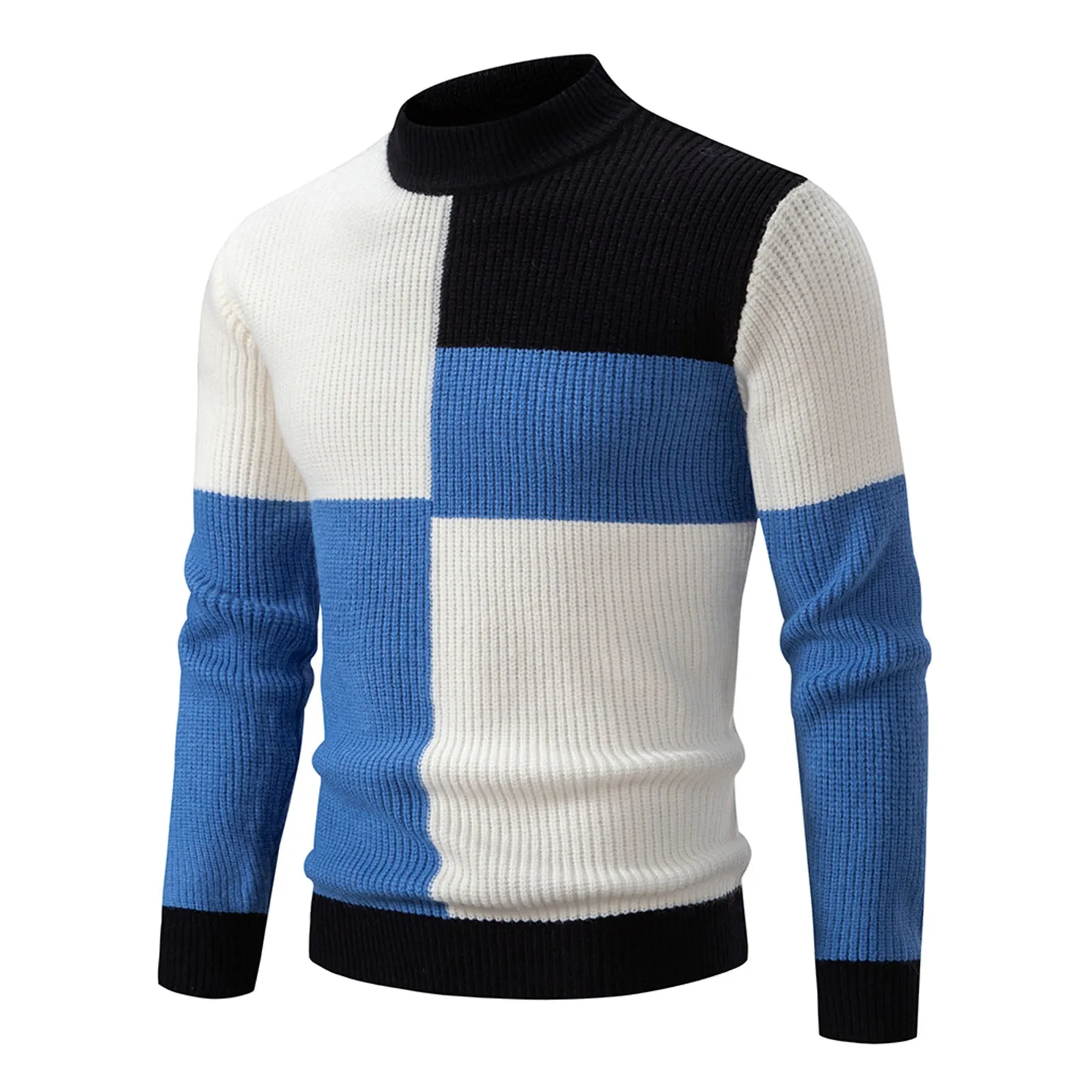 

Men’S Mock Neck Pullovers Youthful Vitality Fashion Patchwork Knitted Sweater Men Slim Casual Pullover Autumn Wintr Knitwear Man
