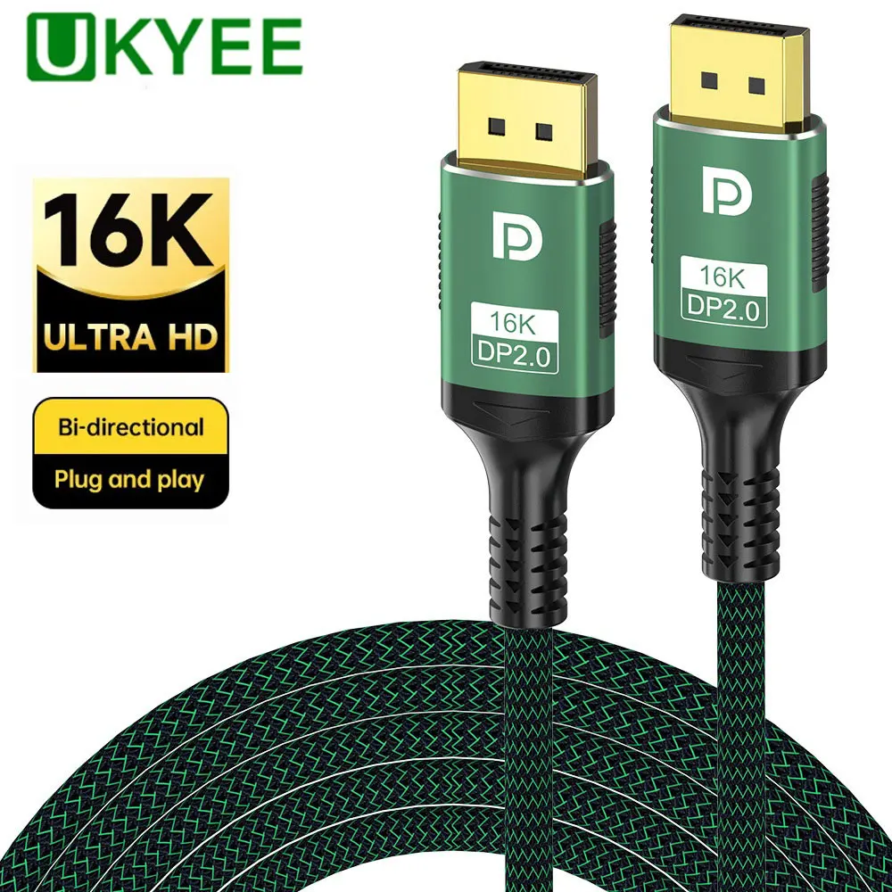 

UKYEE 16K Displayport Cable 10K 60Hz 8K 165Hz Ultra High Speed Display Port 2.0 High Speed Nylon Braided DP For Laptop Monitor