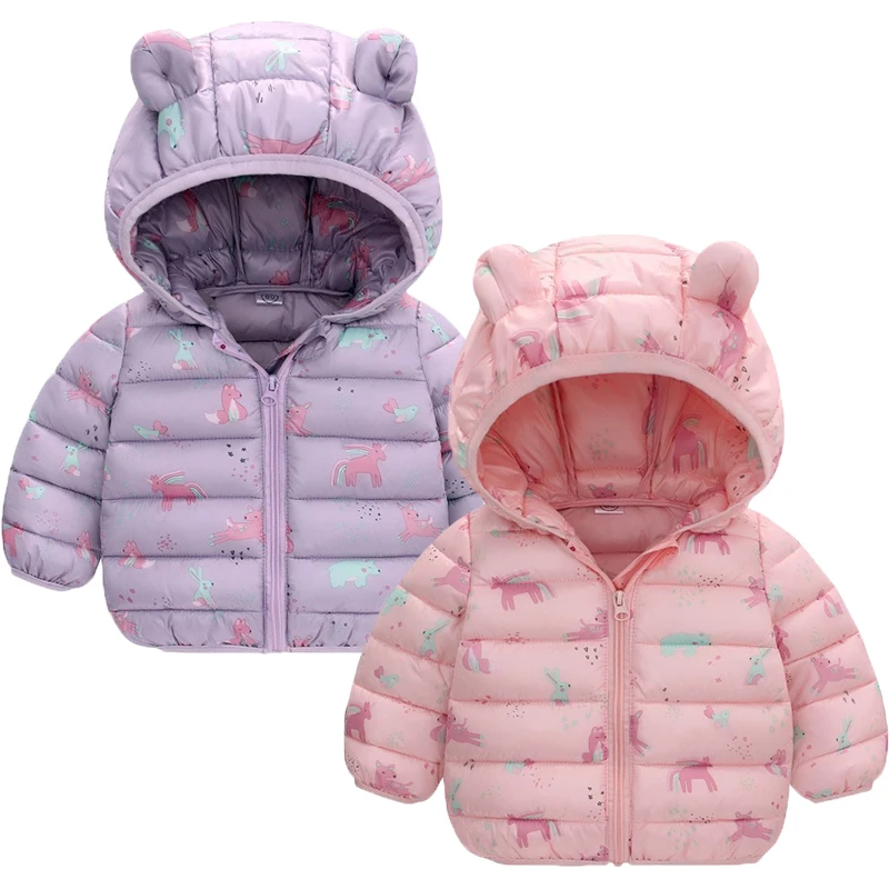 

Куртка с капюшоном для девочек, теплая двухцветная куртка с принтом единорога, кролика, медведя, Сики, оленя, Осень-зима