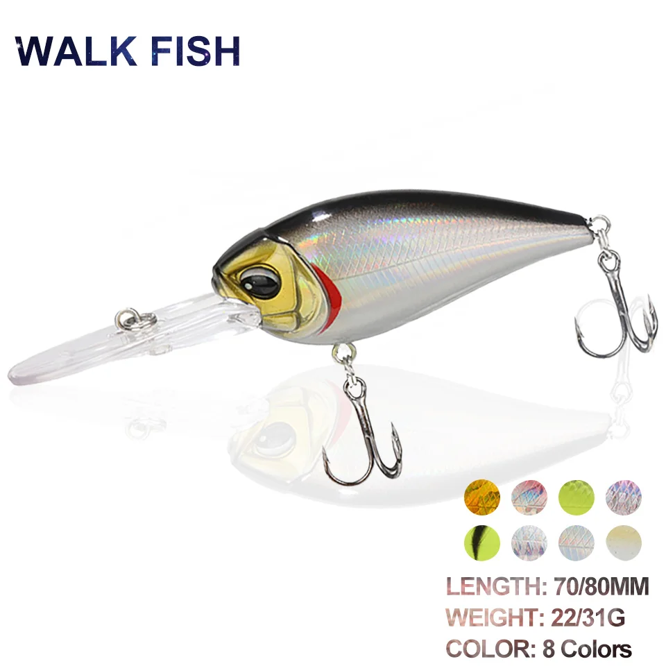 

WALK FISH 1 шт., 7 см/22 г, 8 см/31 г, кренкбейт, приманка для рыбной ловли, искусственная жесткая приманка с 3D глазами, профессиональная искусственная приманка для дайвинга, 3-6 м