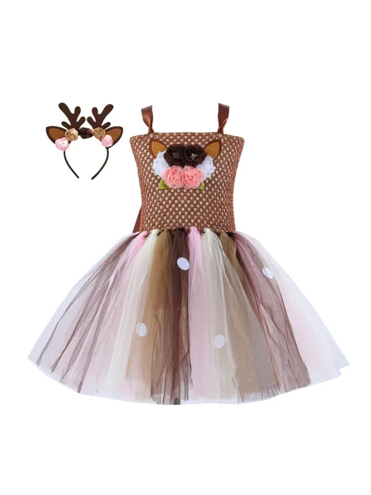 

Рождественский костюм с оленем для маленьких девочек, платье-пачка, Детский костюм с оленями и животными для дня рождения, одежда для девочек