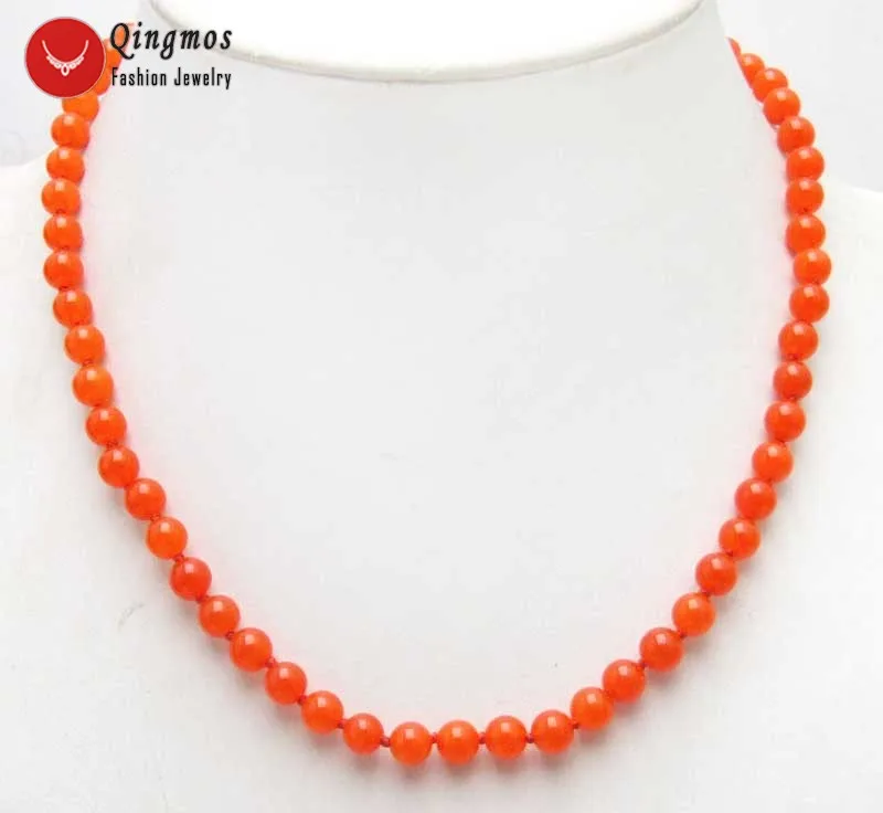 

Qingmos Genuine 6mm Round Natural China Red Jades Necklace for Women with Natural Stone Necklace Jewelry Chokers 17" nec5989