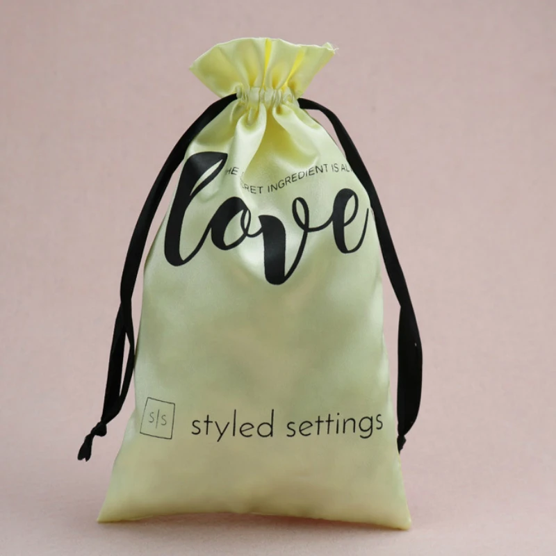 

100P Satin Hair Bags Silk Drawstring Pouch Packaging Jewelry Cosmetic Wedding Party Christmas Gift Sachet Print Logo Custom Sack