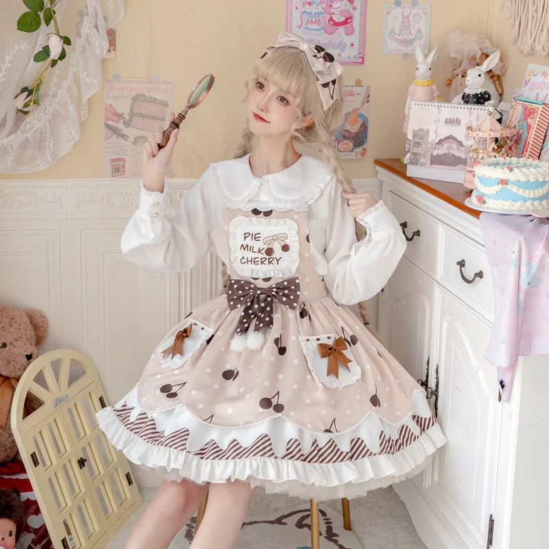 

Cherry Milk Pie Lolita Princess Dress Original Genuine Lovely Sweetened Sling jsk Skirt Light lo Skirt Daily Spot