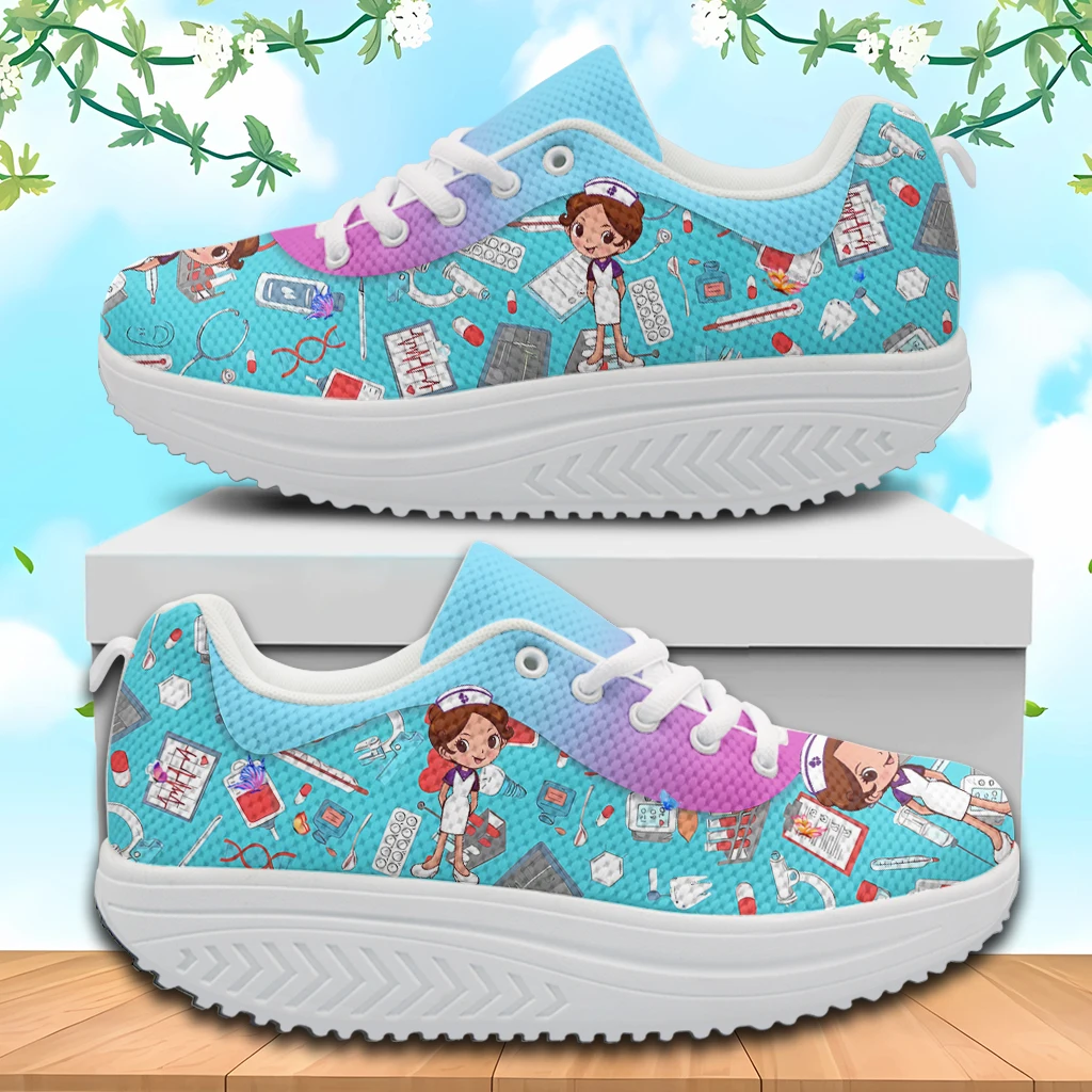 

INSTANTARTS Fashion Platform Shoes Cute Nurse Girls Cartoon Lace-up Nure Sneakers Casual Medical Assistant Mesh Swing Shoes 2024