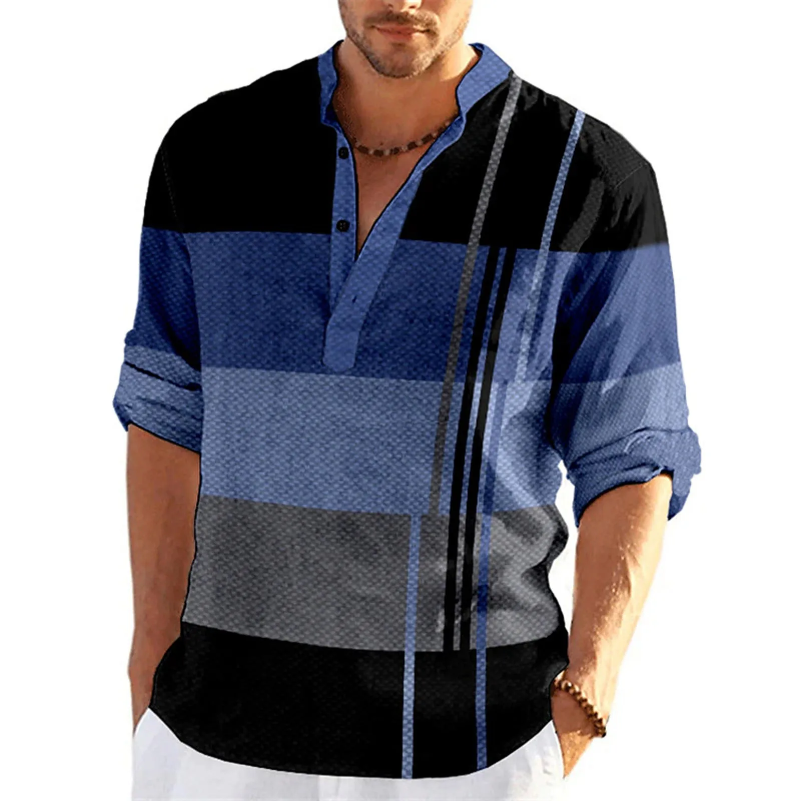 Men'S Stripe Shirts Four Seasons Blouses Business Tops Slim Fit Outwear Casual Button Stand-Collar Long Sleeve Shirt Chemise
Men'S Stripe Shirts Four Seasons Blouses Business Tops Slim Fit Outwear Casual Button Stand-Collar Long Sleeve Shirt Chemise