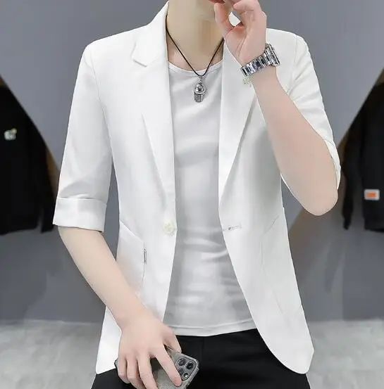 New Solid Color Men's Short Sleeve Groom Suits Blazer Single Breasted Male Fashion Cotton Line Blazers Formal Coat ABB315
New Solid Color Men's Short Sleeve Groom Suits Blazer Single Breasted Male Fashion Cotton Line Blazers Formal Coat ABB315