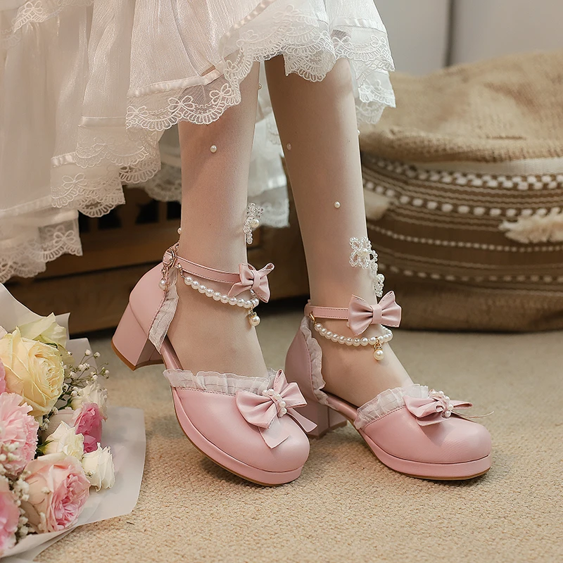 

New Children Fashion Pearl High Heels Princess Girls Leather Shoes Baby Toddler Party Dance Shoes Kids Student Bow Moccasins 5A