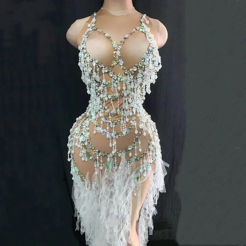 Sexy Nightclub Singer Dancer Performance Stage Wear Shiny Sequins Crystals Fringe High Slit Long Dress Party Show Dance Costume
Sexy Nightclub Singer Dancer Performance Stage Wear Shiny Sequins Crystals Fringe High Slit Long Dress Party Show Dance Costume