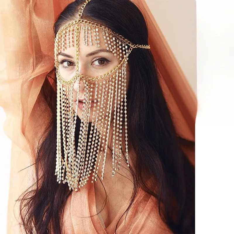 Indian Belly Dance Jewelry Women's Gold Diamond Tassel Face Chain Cover Retro Performance
Indian Belly Dance Jewelry Women's Gold Diamond Tassel Face Chain Cover Retro Performance