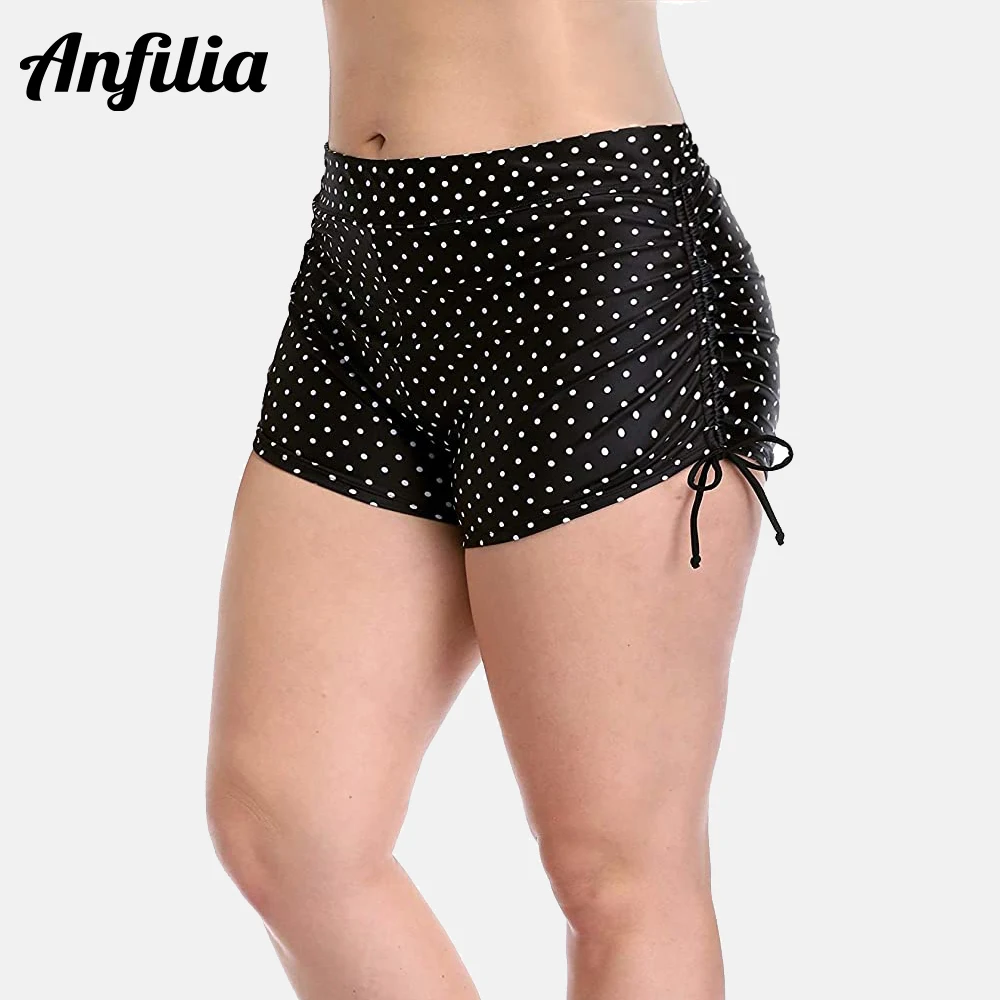 

Anfilia Women High Waist Swimming Trunks Ladies Plus Size Bikini Bottom Polka Dot Swimwear Briefs Tankini Swimming Shorts
