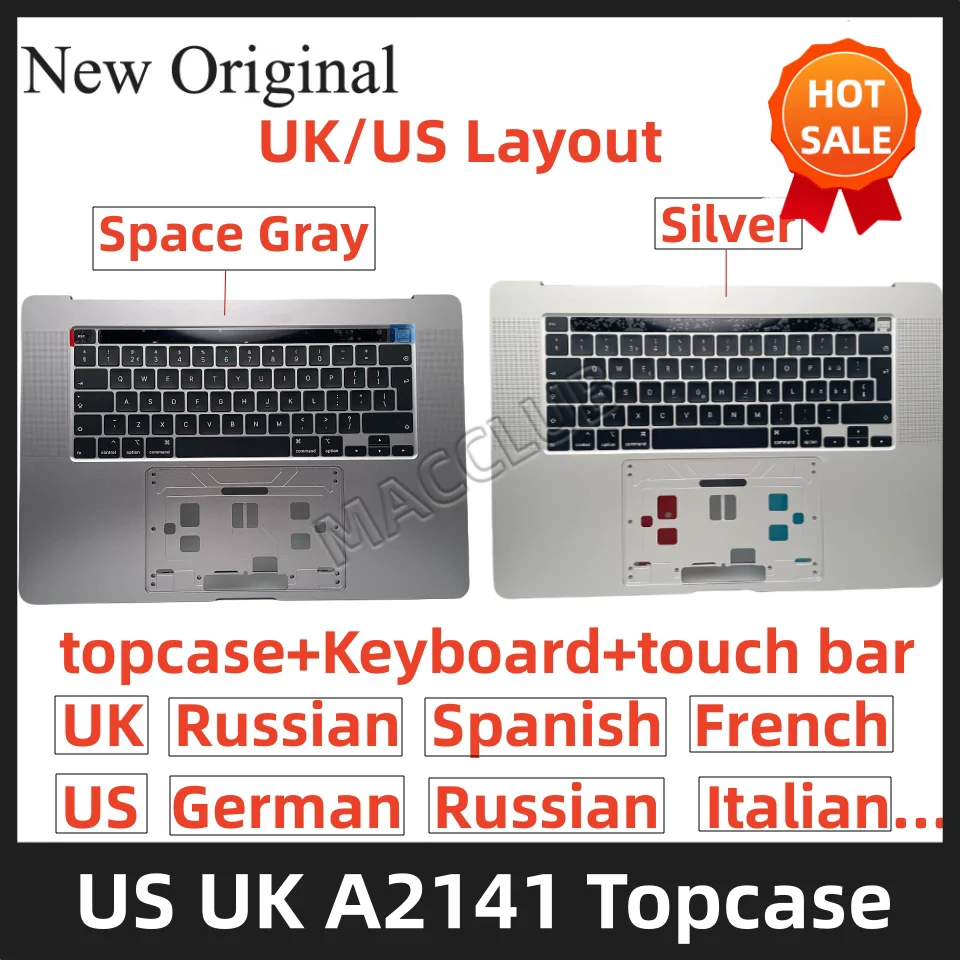 

A2141 UK US Layout for Macbook Retian 16" A2141 EMC 3347 2019 French spanish Russia Swedish Swiss Danish top case Keyboard