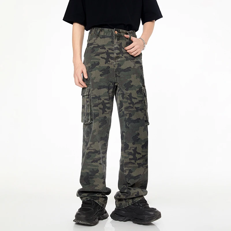 

American High Street Hiphop Camouflage Jeans Men's 2024 New Loose All-Match Pu Shuai Street Straight-Leg Overalls