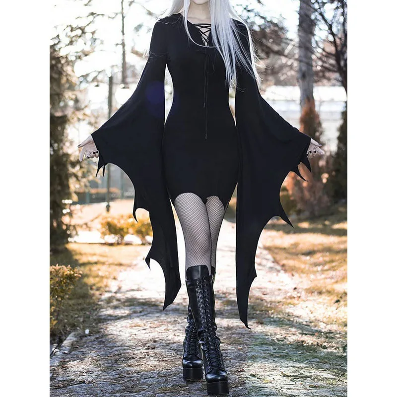 Morticia Addams Sexy Solid Wide Sleeve Strappy Dress Cosplay Medieval Forest Elf Witch Gothic Punk Vintage Costume Halloween
Morticia Addams Sexy Solid Wide Sleeve Strappy Dress Cosplay Medieval Forest Elf Witch Gothic Punk Vintage Costume Halloween